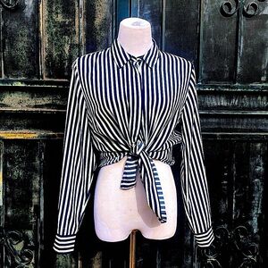 Elegant Black and White Striped Women's Blouse